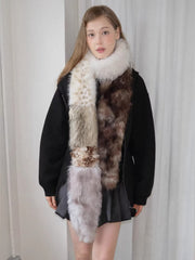 Patchwork Faux Fur Scarf Leopard Print Extra Long 96 Inch Y2K