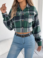 Rust Plaid Cropped Shacket - View 15 | TEVQA