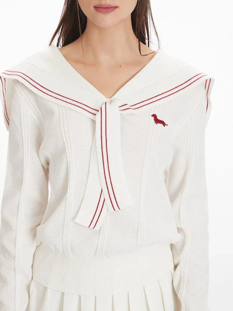 Preppy Sailor Collar Knit Two-Piece Set - TEVQA