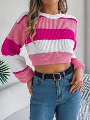 Sunset Boulevard Color Block Knit Crop Sweater