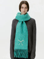 Wool Blend Pearl Bow Scarf - TEVQA