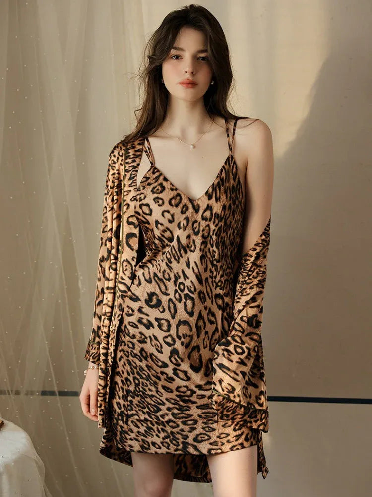Satin slip dress and robe set - View 6 | TEVQA