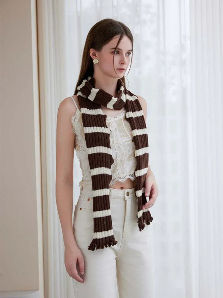 Long striped knit scarf with ruffle edge - View 17 | TEVQA