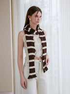 Long striped knit scarf with ruffle edge - View 17 | TEVQA