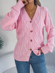 Pink Cable Knit Button Down Cardigan