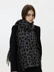 Vintage Leopard Print Knit Scarf - TEVQA