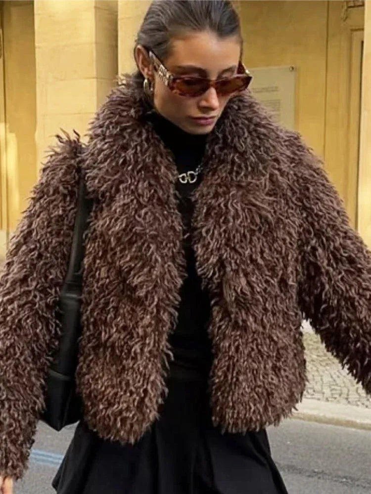 Shaggy Faux Fur Cropped Jacket - View 8 | TEVQA
