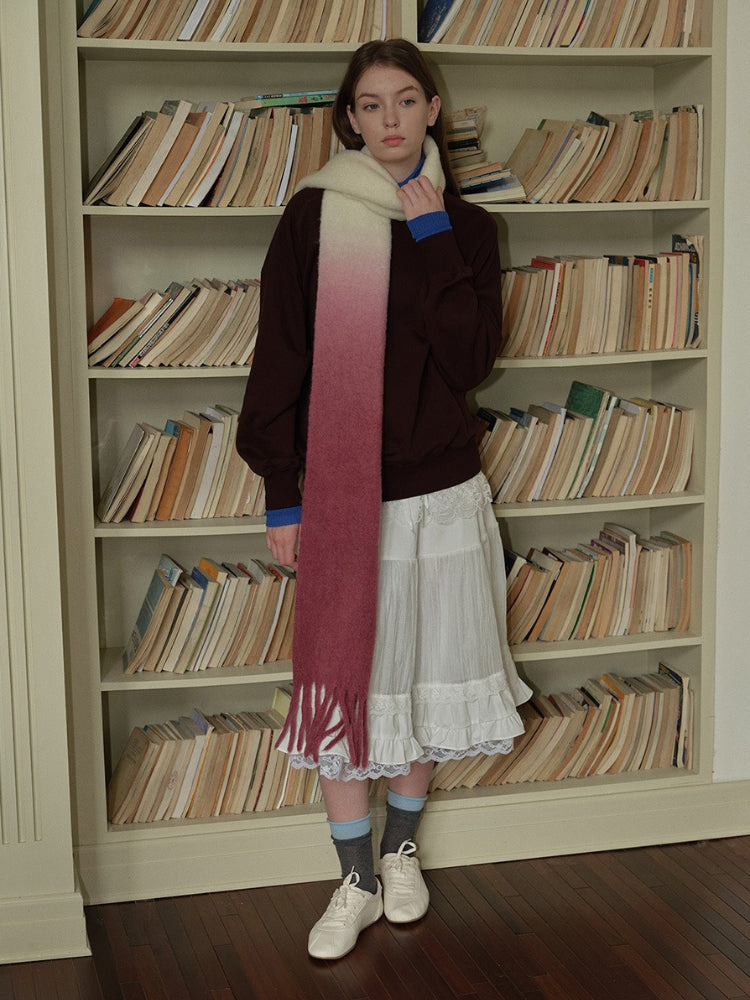 Ombre wool blend scarf with fringe detail - View 10 | TEVQA