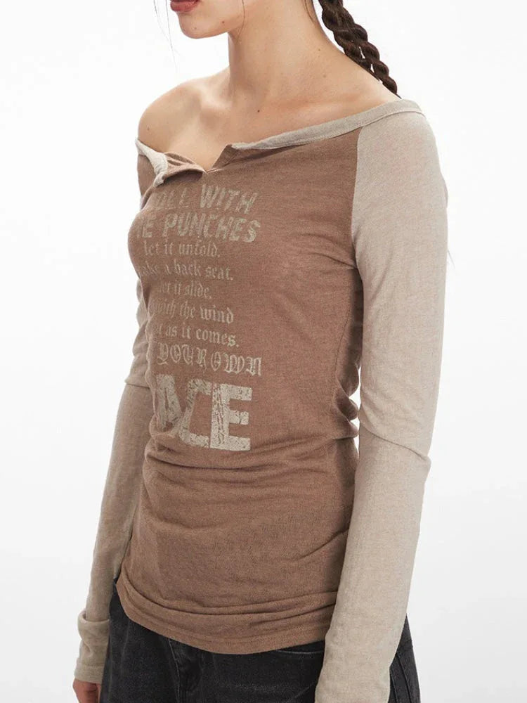Vintage Wash Off-Shoulder Graphic Tee - TEVQA