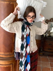 Vintage Argyle Diamond Check Skinny Scarf - TEVQA