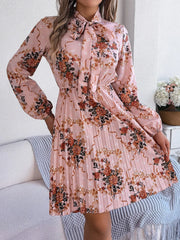 Vintage Pink Floral Pleated Dress - TEVQA