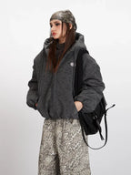 Vintage Wash Distressed Hooded Puffer Jacket - TEVQA
