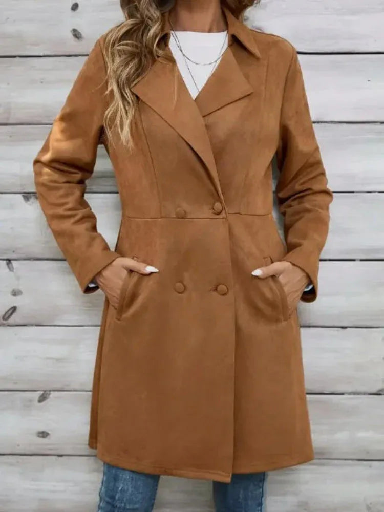 The Harper Faux Suede Mid-Length Coat - TEVQA