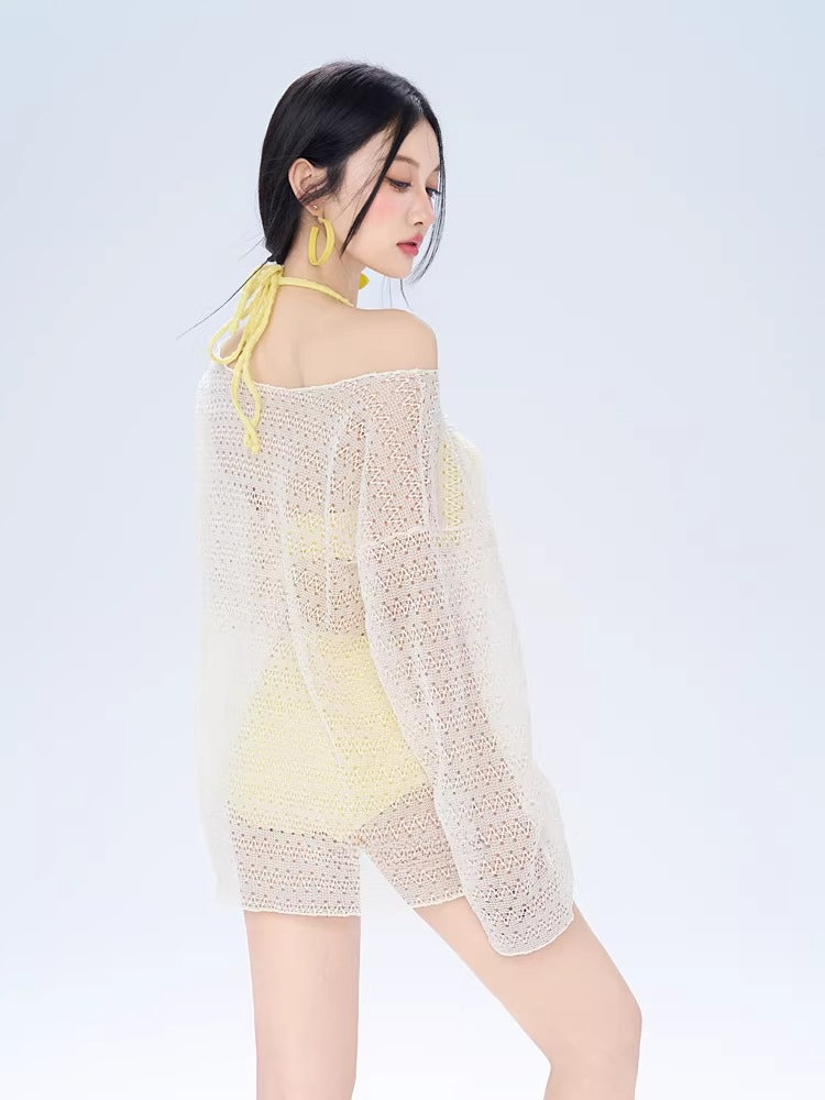 Yellow Bikini & Crochet Cover-Up 3-Piece Set