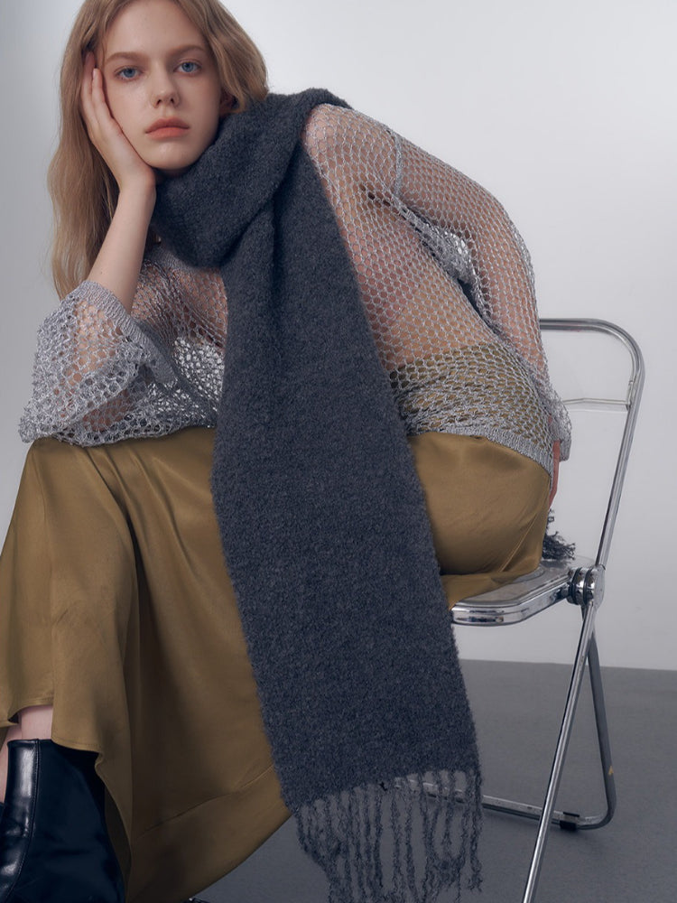 Korean Chic Bouclé Wool Blend Scarf
