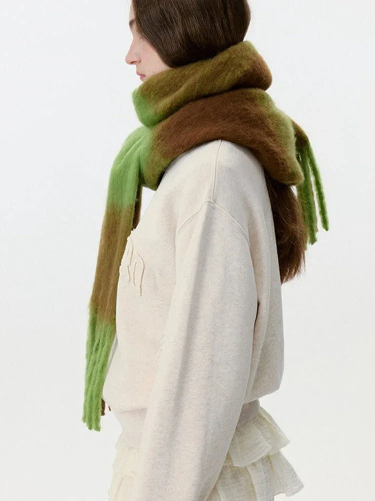 Oversized Forest Green & Brown Block Scarf - TEVQA