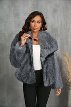 Luxe Sage Grey Faux Fox Fur Coat - TEVQA