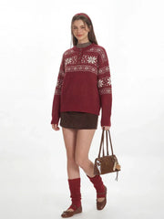 Vintage Red Fair Isle Henley Sweater - TEVQA