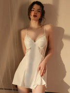French Princess | Dot Mesh & Lace Satin Robe Set - TEVQA