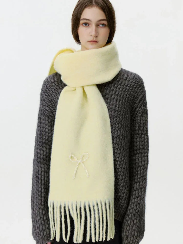 Wool Blend Pearl Bow Scarf - TEVQA