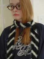 Y2K Acubi Style Fuzzy Diagonal Stripe Skinny Scarf