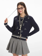 Vintage Navy Cable Knit Cardigan - TEVQA