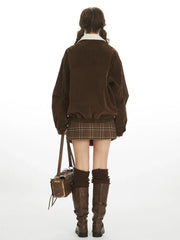 Vintage Chocolate Brown Suede Bomber Jacket - TEVQA