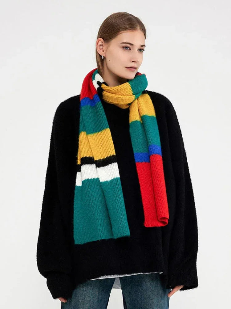 Vivid Color Block Mohair-Feel Scarf - TEVQA