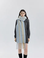 Butter Yellow Striped Wool Scarf - View 7 | TEVQA