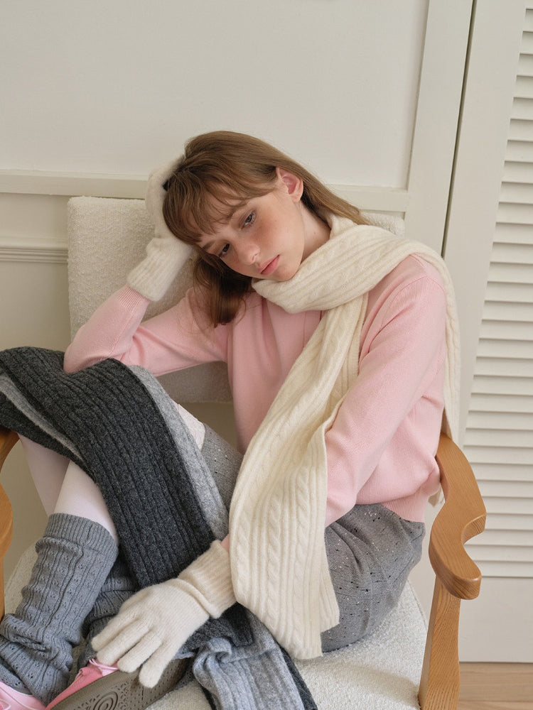 Wool Blend Textured Knit Scarf