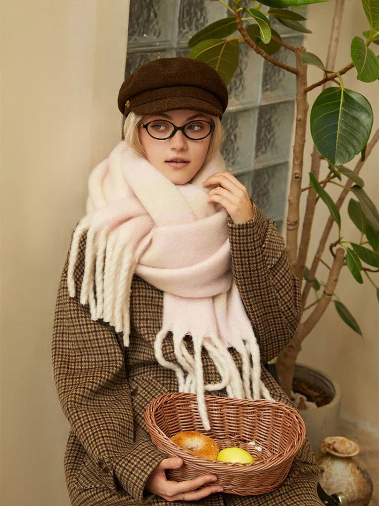 Oversized knit scarf with block stripes and fringe - View 16 | TEVQA