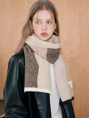 Color Block Wool Blend Knit Scarf Beige