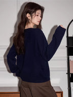 Navy blue popcorn graphic crew neck knit sweater - View 6 | TEVQA