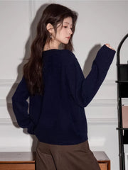 Navy Blue Popcorn Graphic Crew Neck Knit Sweater