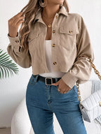 Midnight Noir Corduroy Cropped Jacket - View 12 | TEVQA