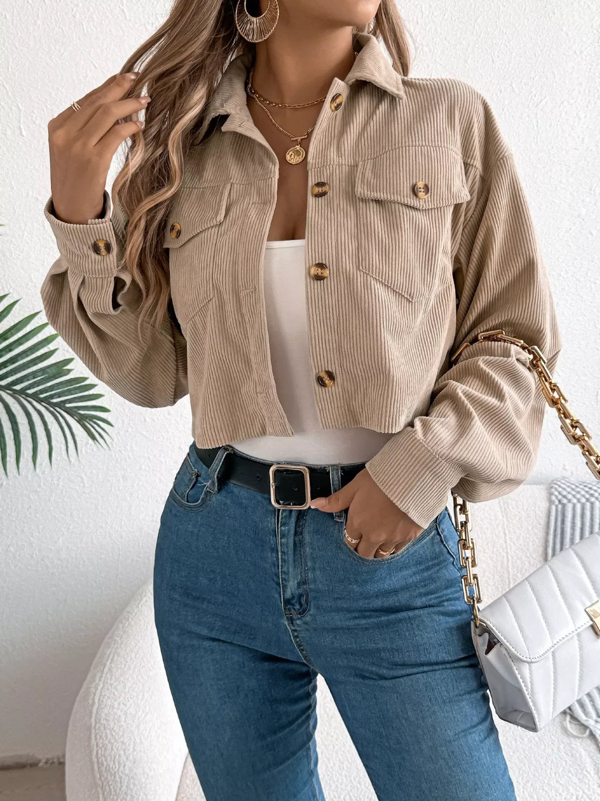Midnight Noir Corduroy Cropped Jacket - View 12 | TEVQA