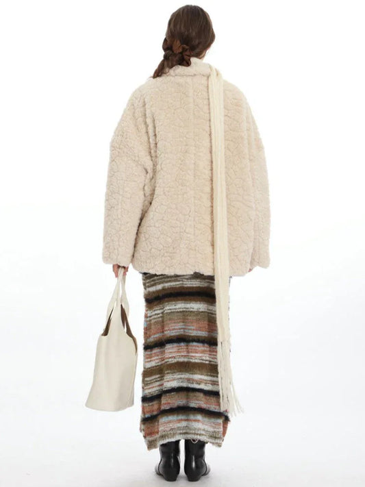 Old Money Aesthetic Cream Sherpa Toggle Coat - TEVQA