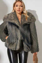 Luxe Sage Grey Faux Fox Fur Coat - TEVQA