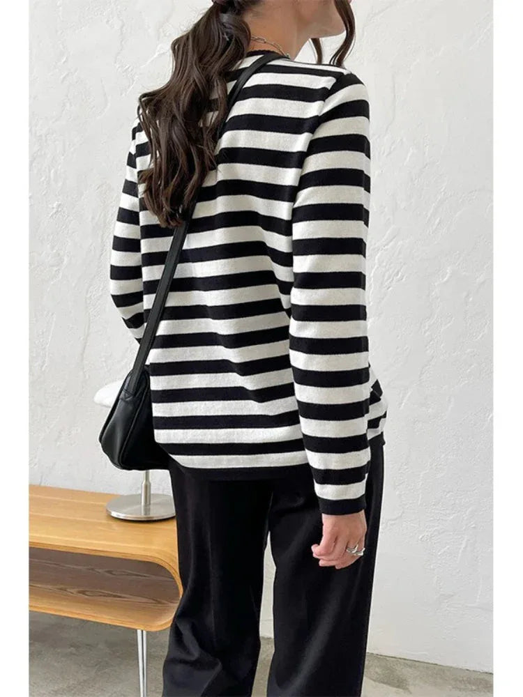 Classic Breton Striped Crew Neck Sweater - TEVQA