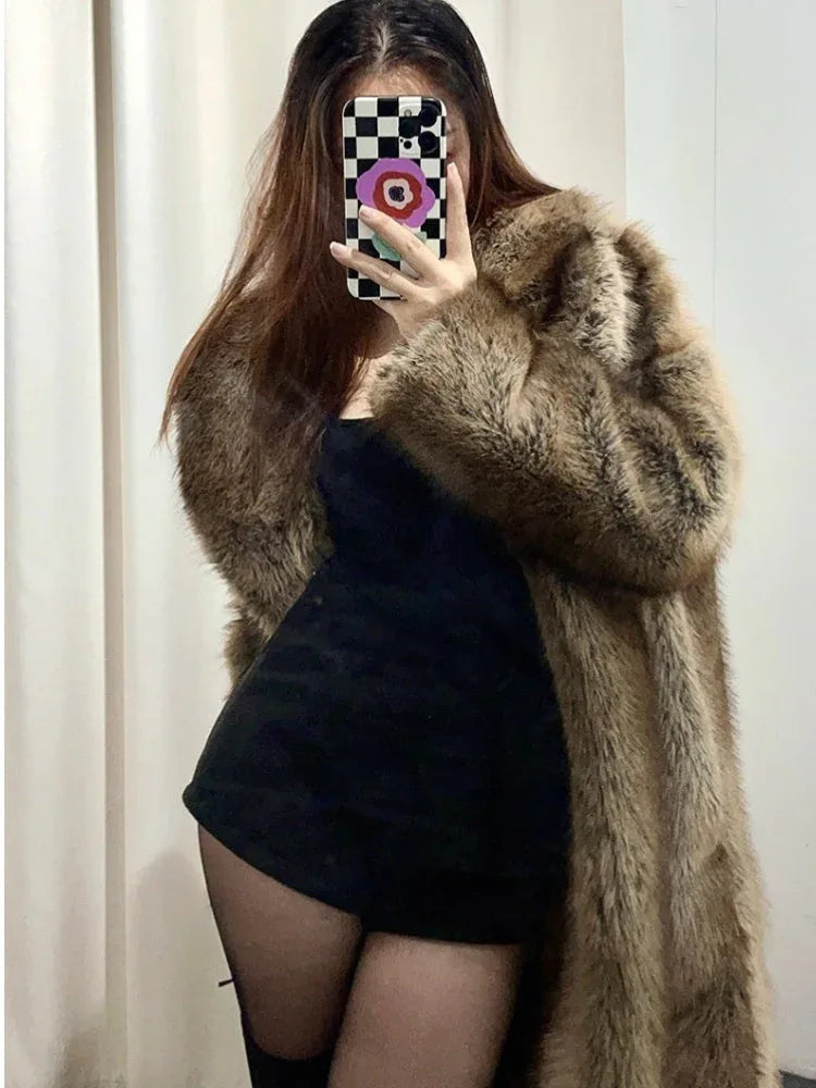 Ultra-Luxe Long Faux Fox Fur Coat - TEVQA