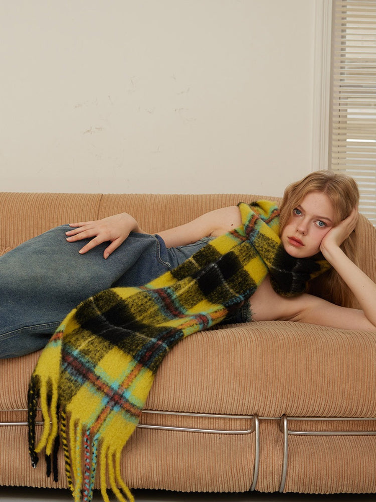 Acubi Style Blue & Teal Plaid Scarf