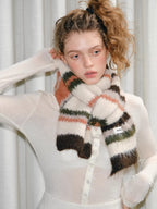 Fuzzy Stripe Knit Scarf Cream Multi
