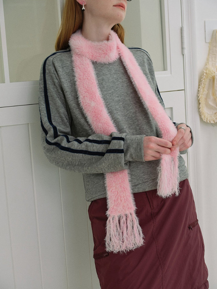 Y2K Soft Girl Pink Faux Mink Skinny Scarf Secondary image