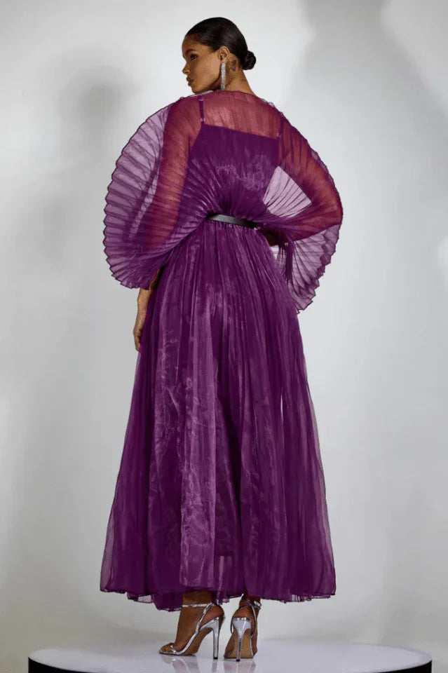 Amanda Semi-sheer Pleated Maxi Dress - TEVQA
