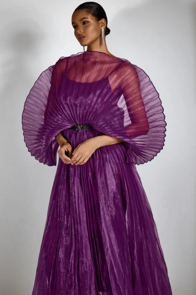 Amanda Semi-sheer Pleated Maxi Dress - TEVQA