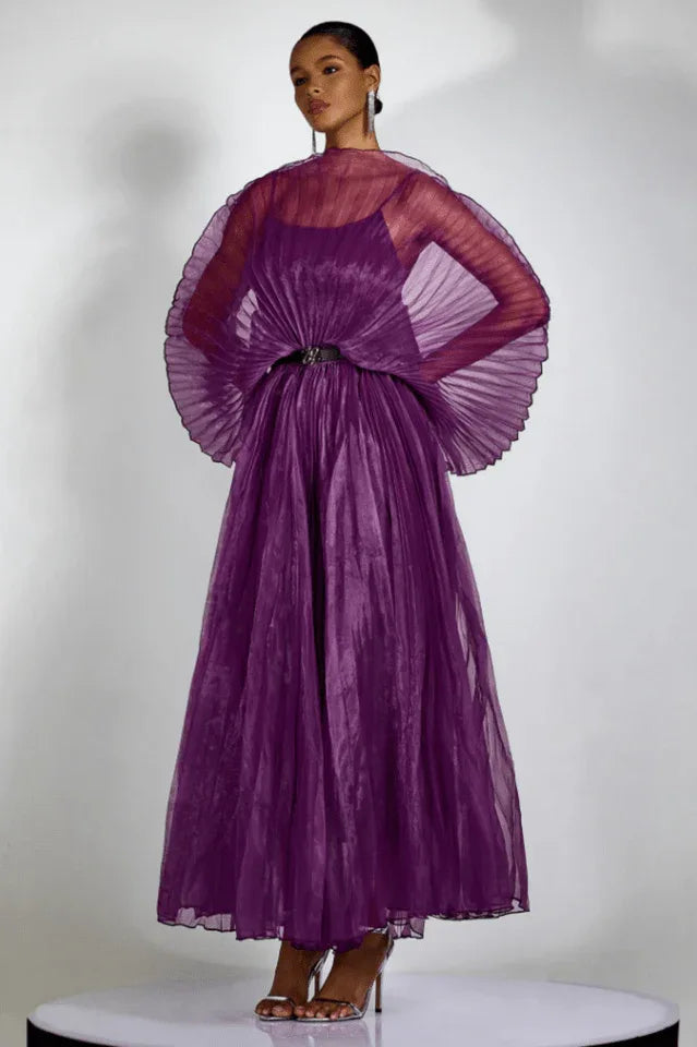 Amanda Semi-sheer Pleated Maxi Dress - TEVQA