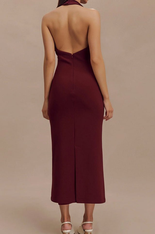 Annita Crepe Halter Midi Dress - Tevqa