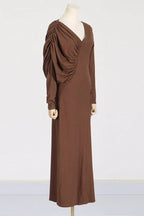 Asymmetric V-Neck Pleated Maxi Dress - View 8 | TEVQA