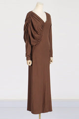 Asymmetric V - Neck Pleated Maxi Dress - Tevqa