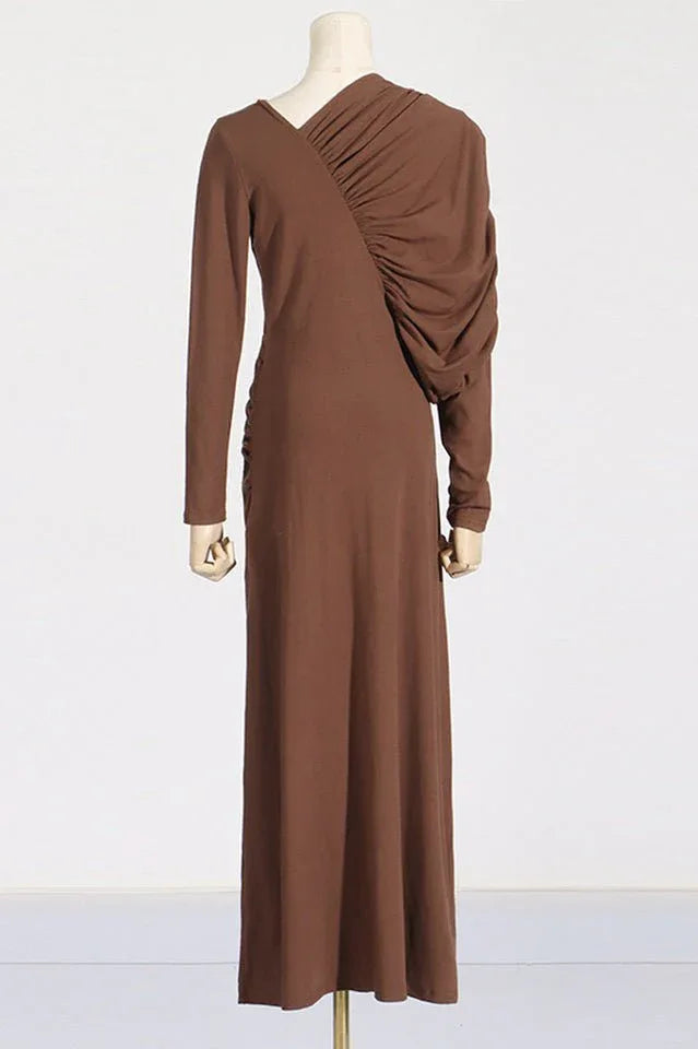 Asymmetric V-Neck Pleated Maxi Dress - View 9 | TEVQA